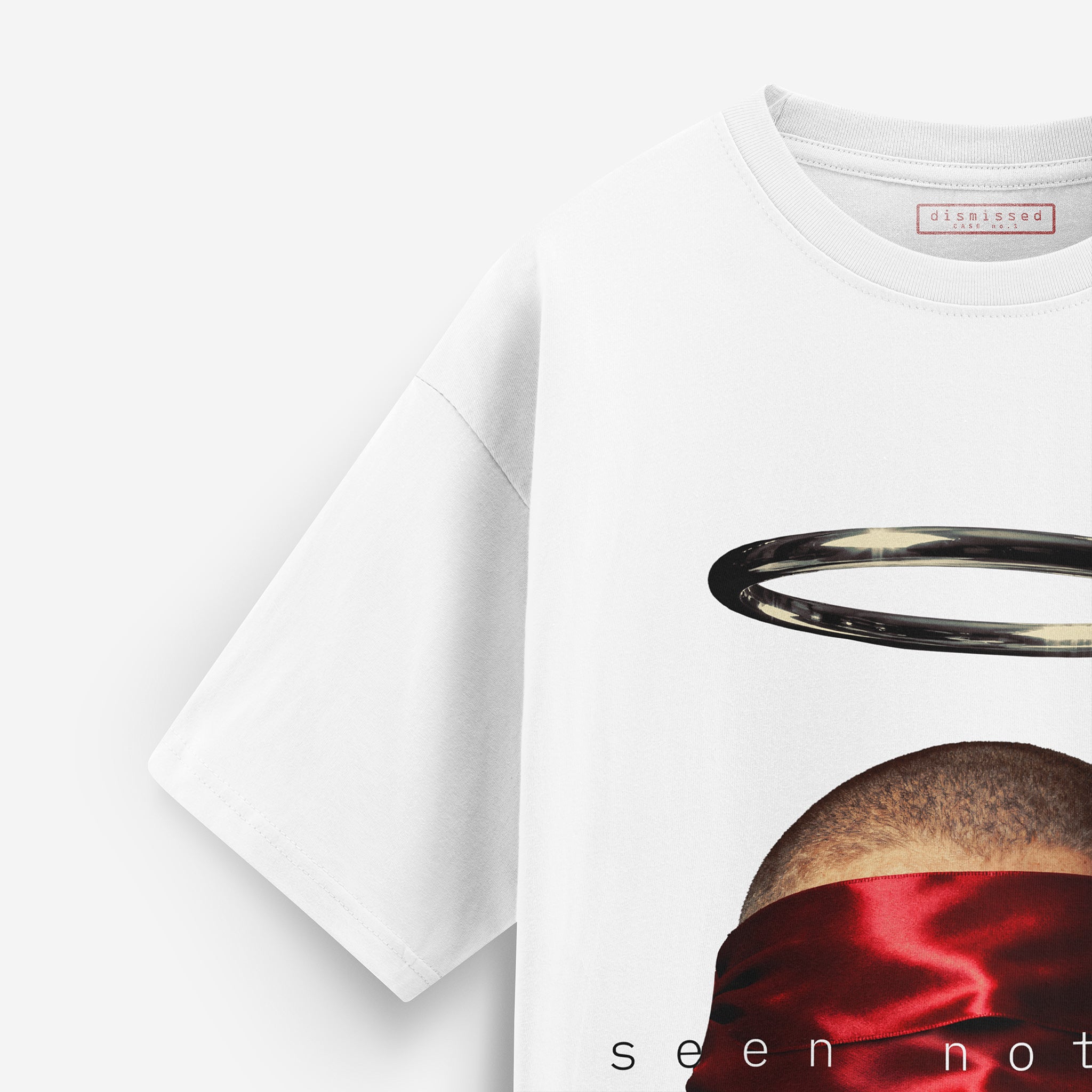 White t-shirt with graphic design on a white background